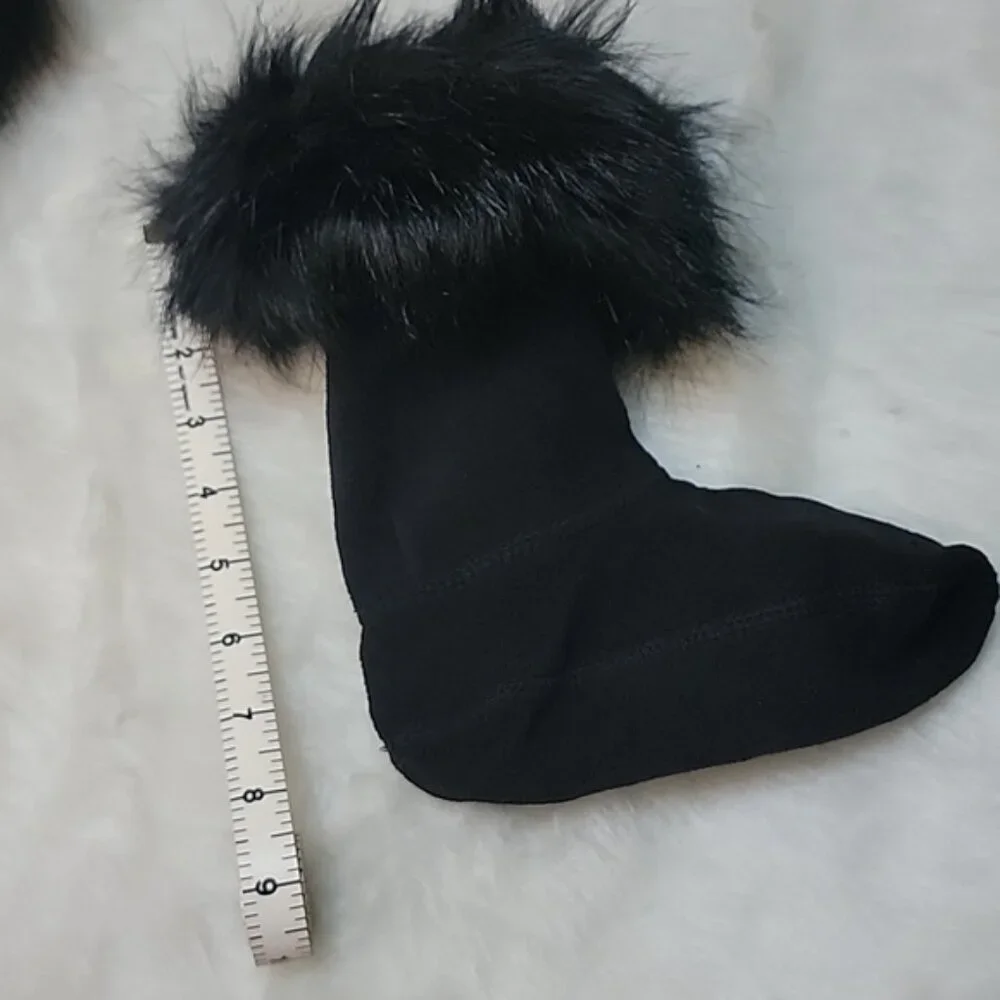 HUNTER Girl's Black Faux Fur Fold Over Glam‎ Preppy Y2K Winter Rain Boot Socks M